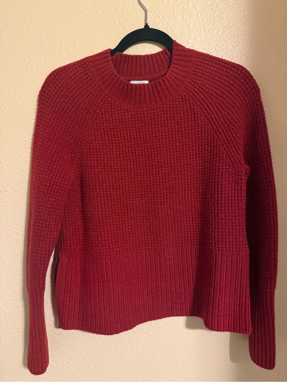 L.L. Bean Women's Deep Red Waffle-Knit Crewneck Sweater